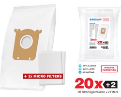 20x Philips, AEG, Electrolux Microvezel S-Bag 3D Stofzuigerzakken - 20 stofzakken + 2 Filters A-Kwaliteit Alternatief