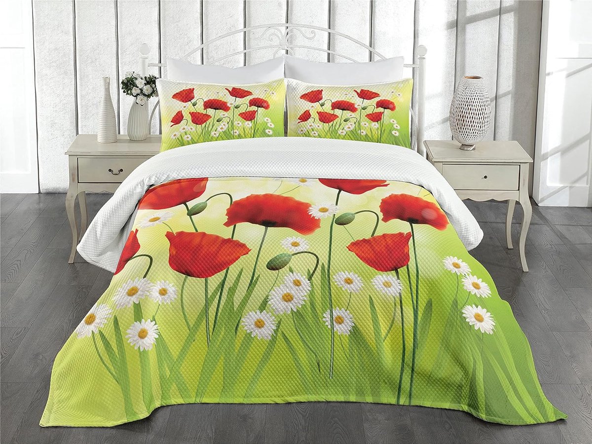 Parade Home® Papaver Bedsprei Set- 220x220- Beddengoed 2 persoons en kussenslopen 75x50- Groen- Slaapkamer