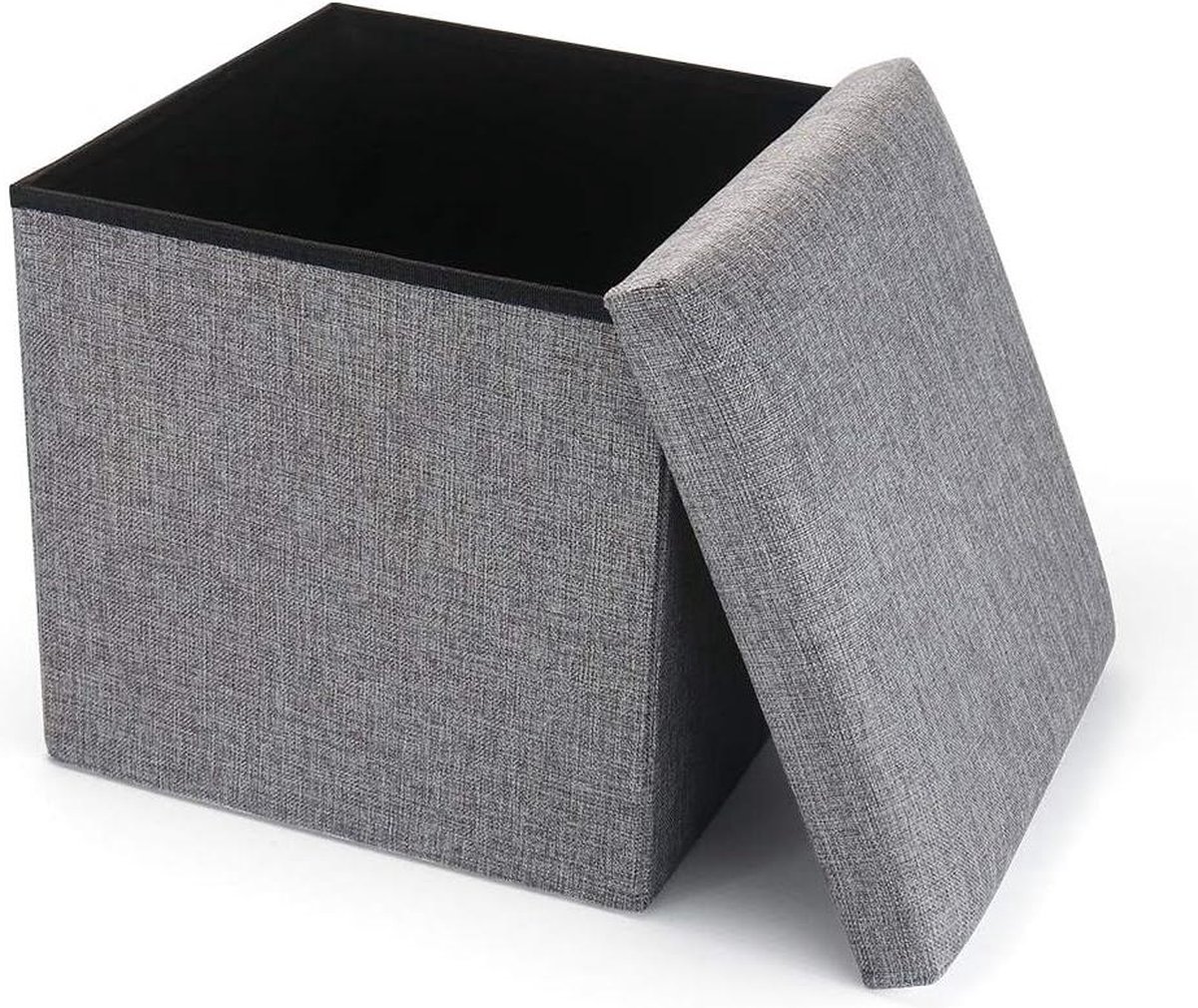 Opbergdoos Cosaving Poef Kubus - Opvouwbaar Zitkubus Met Kruk - Traagschuim Zitting - Voetenbank - 30x30x30cm - Grijs Kruk met opbergruimte