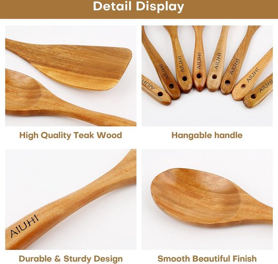 9 Stuks Natuurlijke Houten Lepels Voor Het Koken Houten Keukengerei Voor Koken Met Gebruiksvoorwerp Houder Teak Houten Keukengerei Set