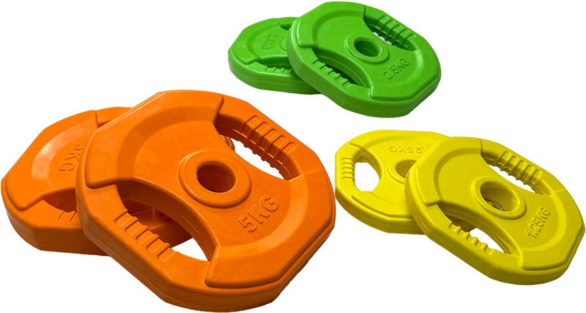 KRAKEN Aerobic Pump Set 20 KG - Bodypump Halterset met Stang 140 cm en Rubber DualGrip Schijven - 2x5 kg, 2x2,5 kg en 2x1,25 kg Inbegrepen - Stangdiameter 30 mm - 2 Halter Klemmen Inbegrepen - Aerobic Pump, Club Power, Krachttraining en Home Gym thumbnail 7