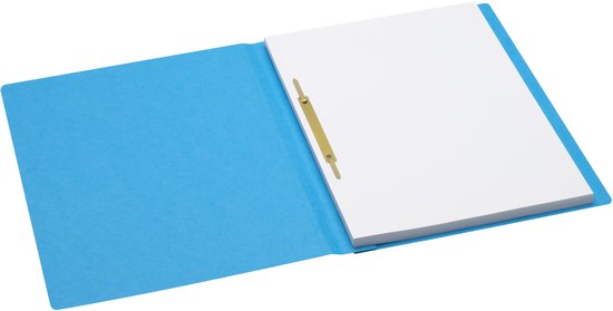 Open blauwe Jalema snelhechter met wit papier en een gouden klem.