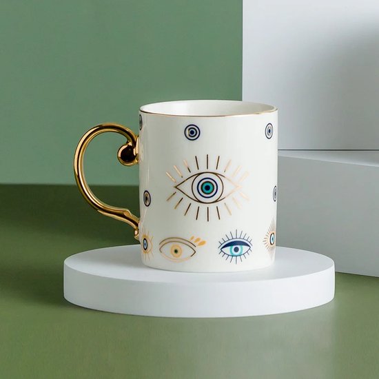 Koffiemok Goud Turkse Oog - Keramische Mok - Gold Evil Eye Mug
