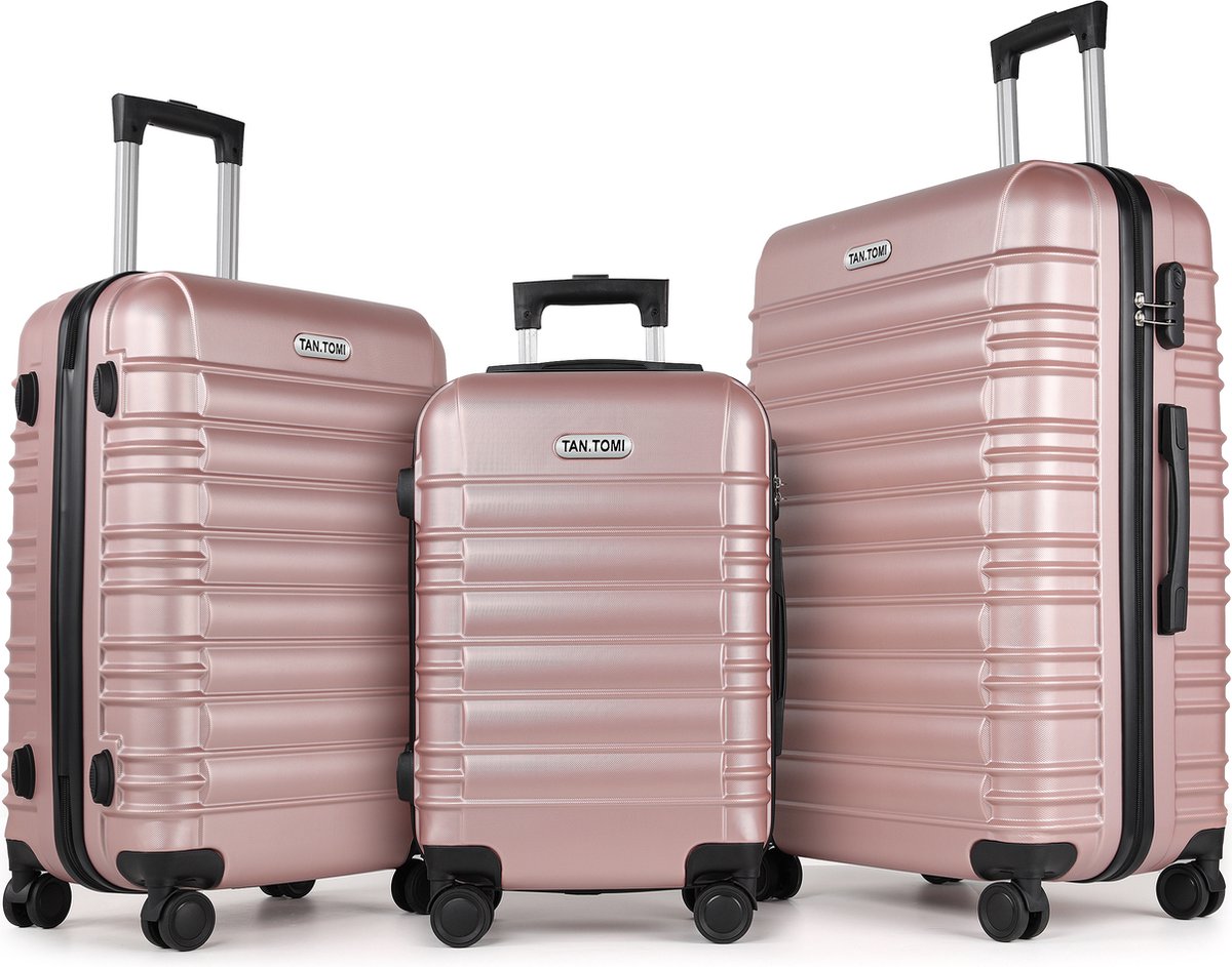 TAN.TOMI Kofferset - 3 Delig - 95L Handbagage + 65L +41L Ruimbagage - Cijferslot - Reiskoffer - Trolley Koffer met Wielen - Rosé Goud