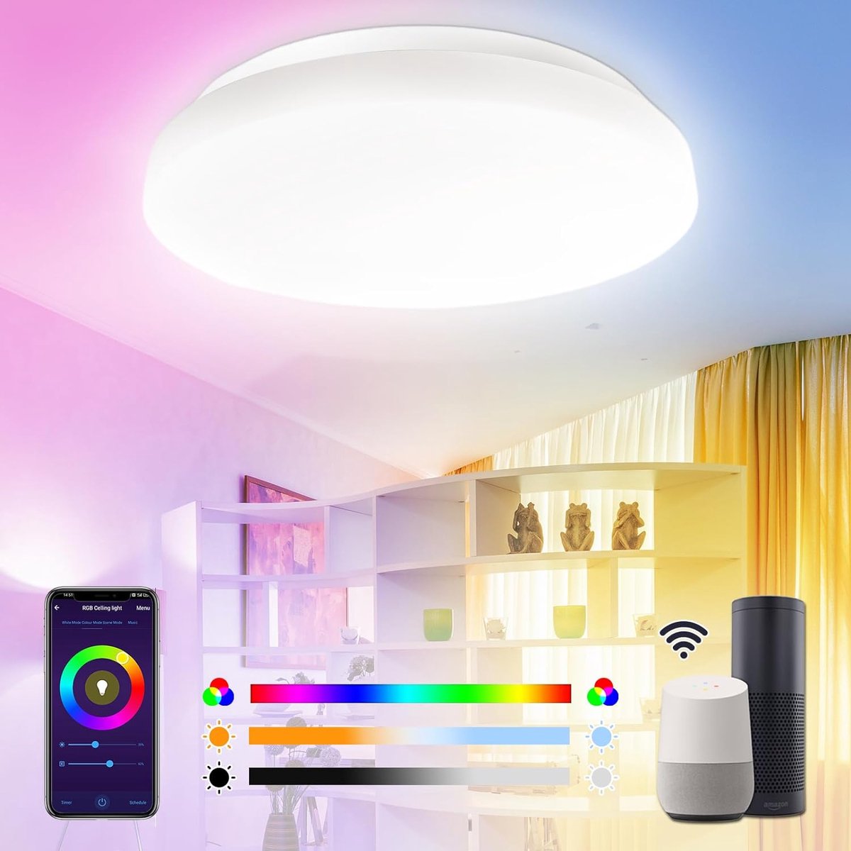 Je Huis Slimme LED Plafondlamp - Dimbaar, 16 Miljoen Kleuren Compatibel Met Alexa Google Assistant