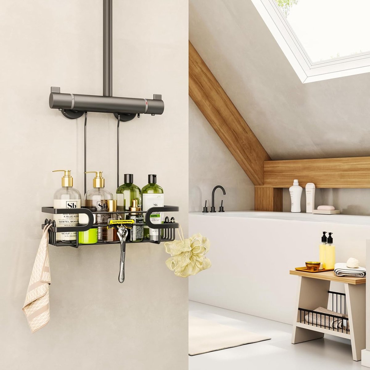 HouseUp Étagère de douche à suspendre sans perçage, support pour shampooing, panier de douche, support de douche, étagère de salle de bain, porte-savon