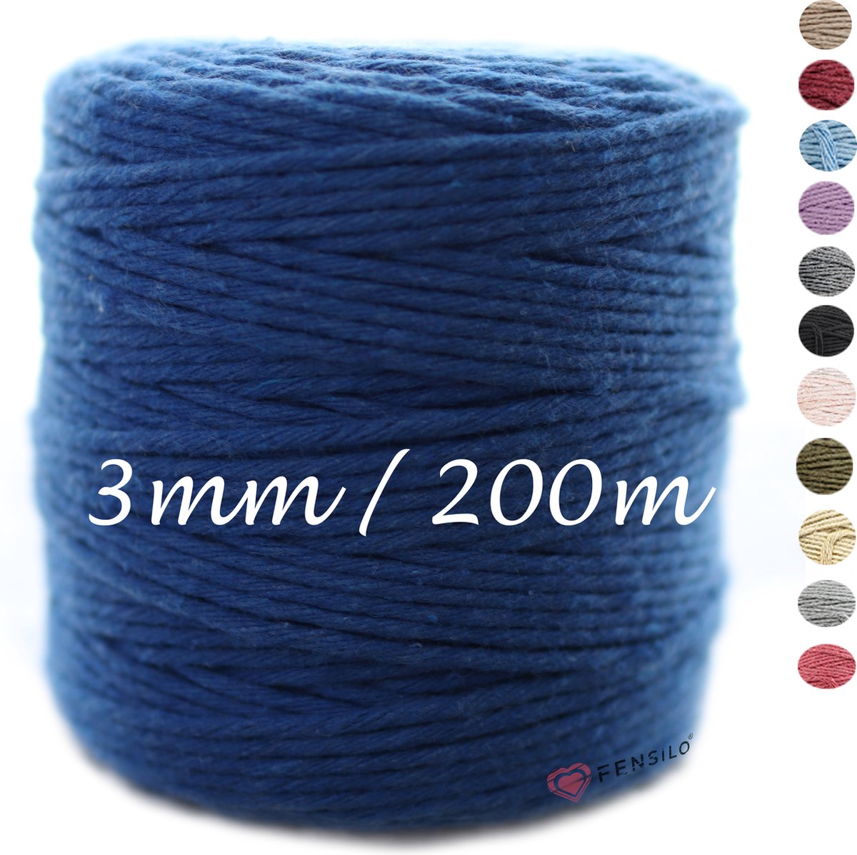 3mm x 200m Korenblauw macramé katoenen koord Macrame Touw|kleuren om mee te knutselen|Garen voor Wandkleed en Plantenhanger Zelf Maken|Dromenvanger||engel van macramé