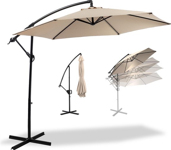 MaxxGarden Zweefparasol – tot 8 Personen – Ø300cm – Waterdicht – met Kruisvoet & hoes – Ronde parasol – Taupe