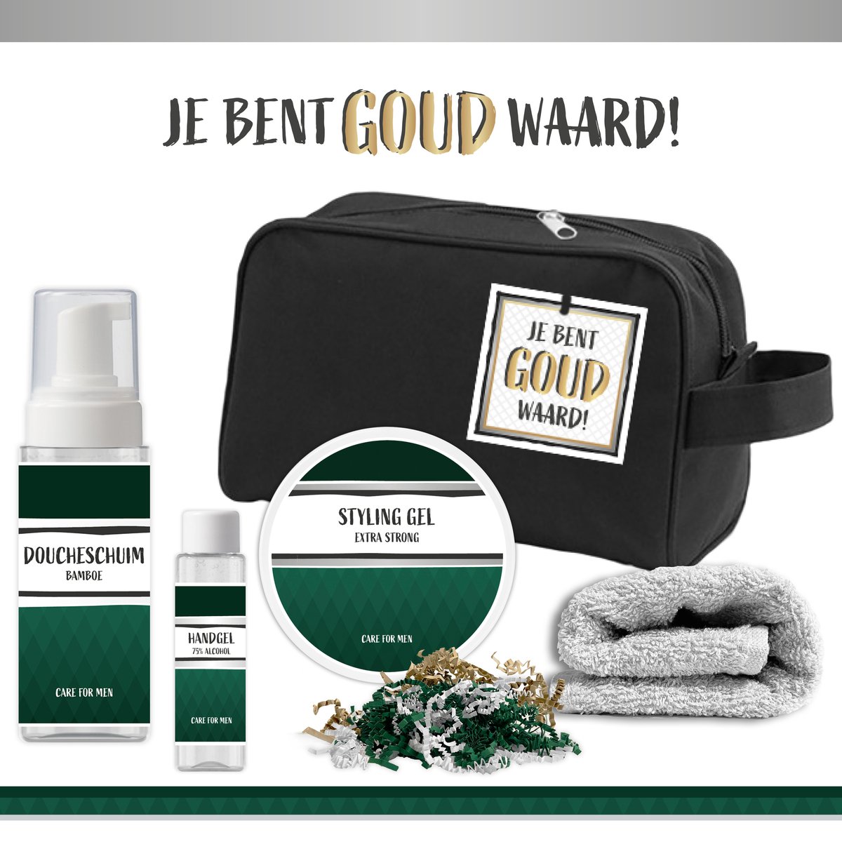 Goedkoopste Geschenkset ''Je bent goud waard! - 5 Producten - 600 Gram | Cadeau Man - Wellness Pakket Man - Giftset Vriend - Cadeaupakket - Kerst Geschenk- Collega Vrijwilliger Werknemer - Cadeau Verjaardag Vaderdag Papa - Kerstpakketje Groen Goud