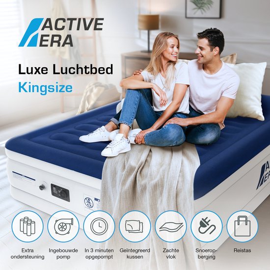 Active Era Luxe 2 Persoons Luchtbed – Extra Hoog – Ingebouwde Elektrische Pomp en Geïntegeerd Kussen – 200cm x 150cm x 36.5cm