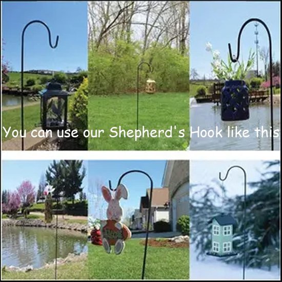 Lot De 4 Crochets Berger Jardin 120cm - En Fer Noir - Pour Paniers Fleurs, Lanternes, Lumières Solaires - Amovible Et Stable