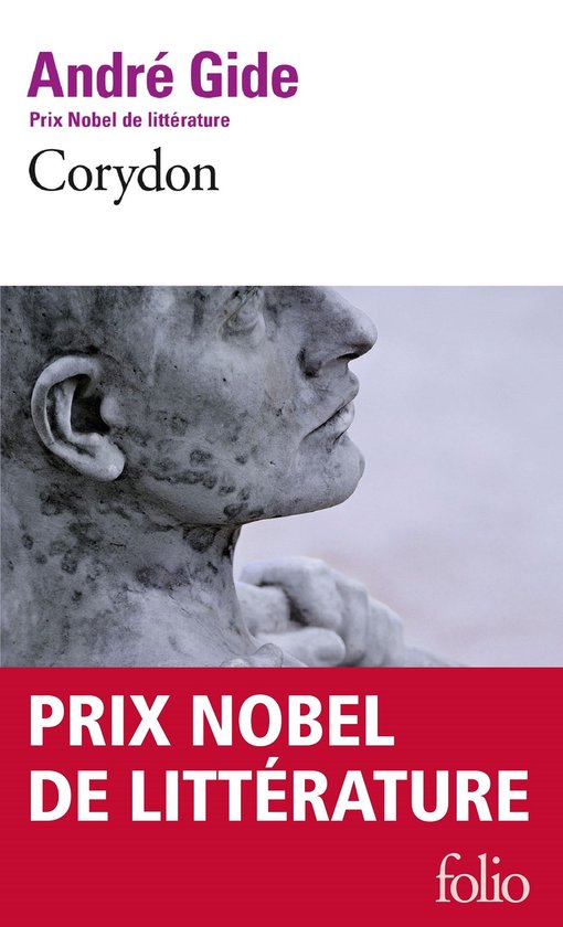Livre "Corydon" d'André Gide, avec une statue d'homme de profil.
