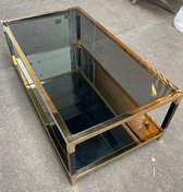 mbc-living - table basse 130 x70cm - verre fumé et verre fond miroir - métal acier inoxydable noir/or