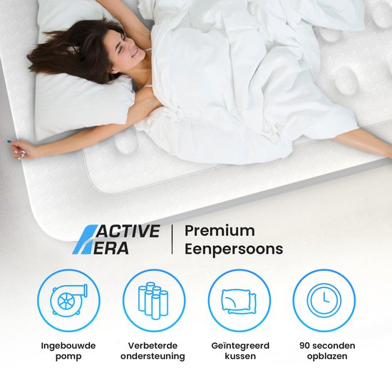 Matelas pneumatique simple Active Era Premium – Haut – Pompe électrique intégrée et oreiller intégré – 187 cm x 99 cm x 53 cm