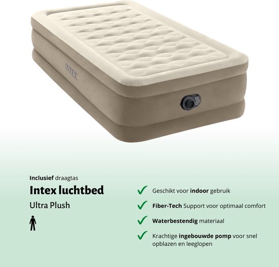 Intex Luchtbed - 1-Persoons - 99 x 191 x 46 cm - Beige - Inclusief pomp - Hoeslaken en Reparatieset van Intex — afbeelding 5