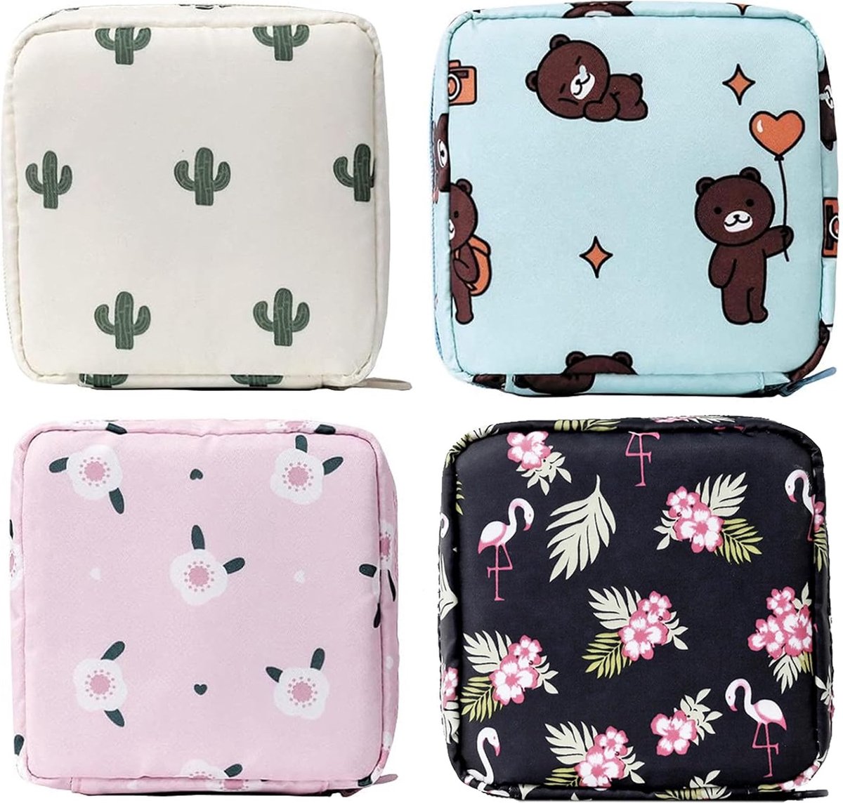 4 stuks tampon opbergtas hygiënezakjes voor maandverband menstruatietas met ritssluiting voor meisjes en dames draagbare tampontas organizer grote capaciteit 12 x 12 cm
