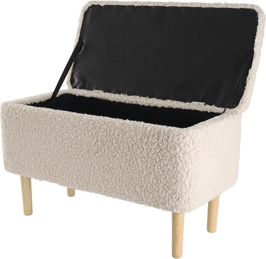Banc nounours avec rangement Lisomme Sem - L78 x P39 x H46 cm - Blanc cassé