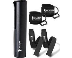 KRATØX Barbell Pad Lifting en Ankle Strap Set - Nekbeschermer - Barpad - Enkelbanden - Powerlifting - Schouderpad - Halterstang Accessoires - Hip Thrust - Zwart