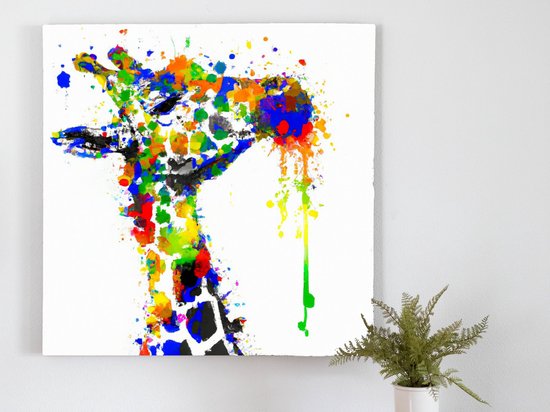 Explosive rainbow giraffe | Explosive Rainbow Giraffe | Kunst - 60x60 centimeter op Forex | Foto op Forex