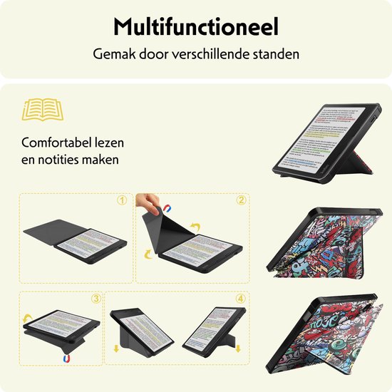 Hoesje Geschikt voor Kobo Libra Colour Hoes Bescherm Hoesje Case Sleep Cover Trifold Met Screenprotector - Hoes Geschikt voor Kobo Libra Colour Hoesje - Graffity van FBBULES — afbeelding 4