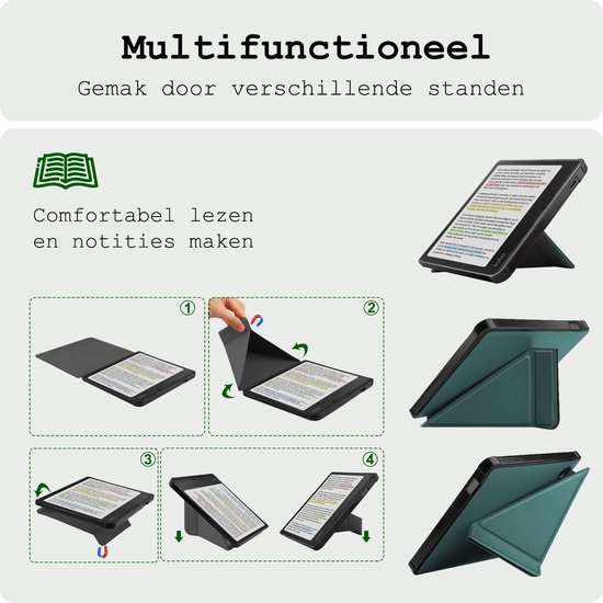Hoes Geschikt voor Kobo Libra Colour Hoesje Bookcase Cover Hoes Trifold - Hoesje Geschikt voor Kobo Libra Colour Hoes Cover Case - Donkergroen van EZstick — afbeelding 3