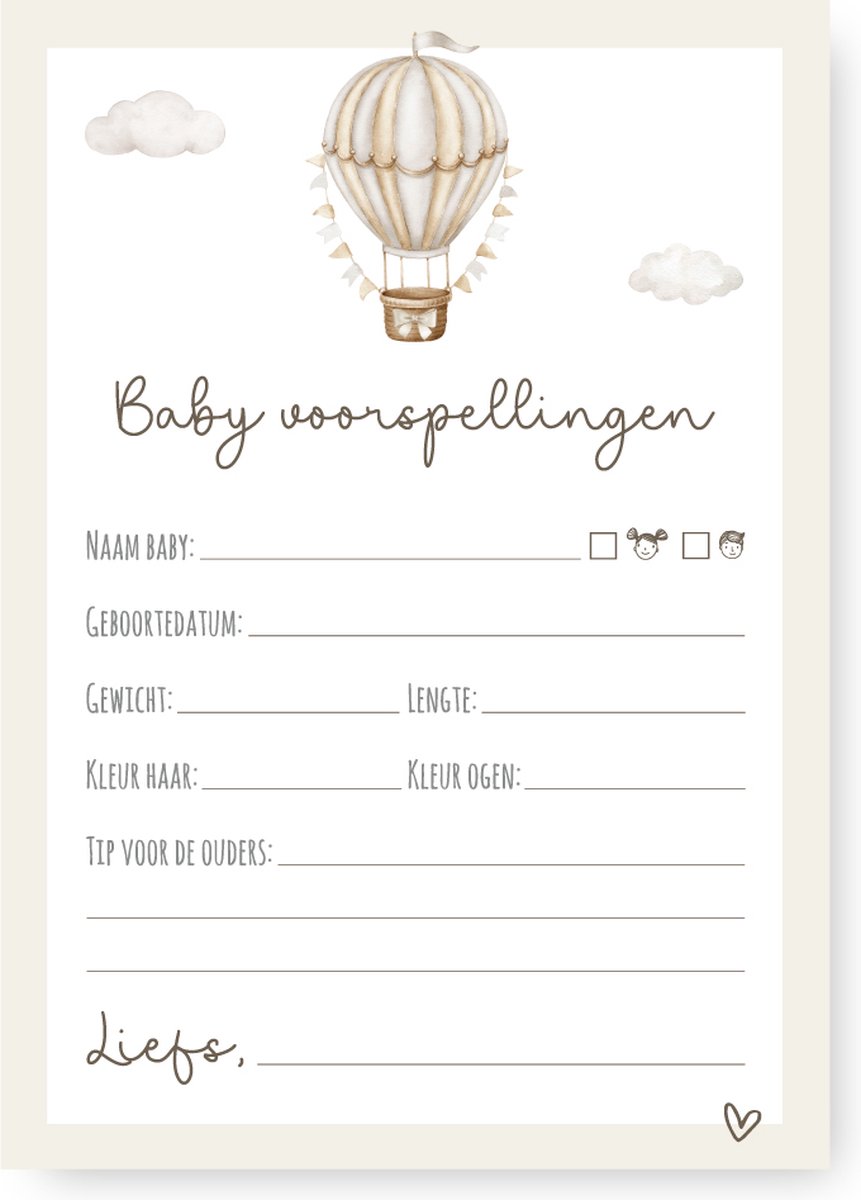 Unieke Ukkies Babyshower invulkaarten Balloon - 25 stuks - A6 formaat