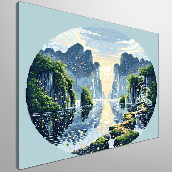Pixel art mos schilderij | Mossy pixels intertwine in a mesmerizing symphony of nature's art | Kunst - 60x60 centimeter op Dibond | Foto op Dibond