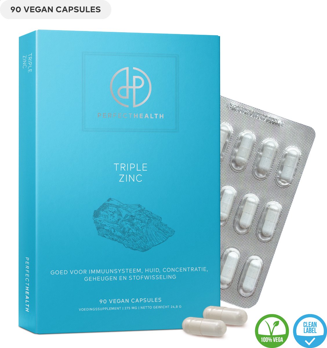 Goedkoopste Perfect Health - Bisglycinaat Zink Capsules 25mg - 90 Stuks - Ondersteunt Immuunsysteem, Huid, Haren en Nagels Methionine - Vegan