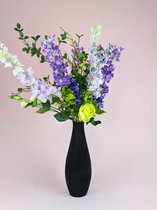 Kleurrijk zijden bloemen boeket - 85cm hoog - Kunstbloemen boeket "Lavender Bliss" met unieke 3D geprinte vaas - nep bloemen zijde boeket - Duurzame interieur decoratie - Kunstboeket kant-en-klaar gebonden inclusief moderne vaas