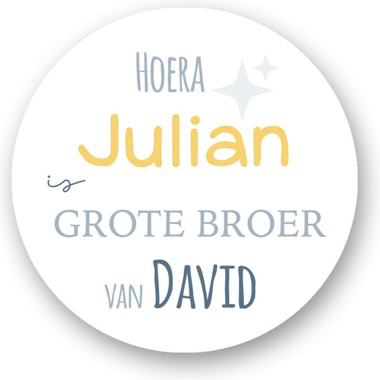 Foto: 25x sluitsticker hoera naam is grote broer van naam broertje 40 mm geboorte sticker sluitzegel sticker geboortekaart baby nieuws trakteren broer zus basisschool kinderdagverblijf glossy sluitzegel wensetiket