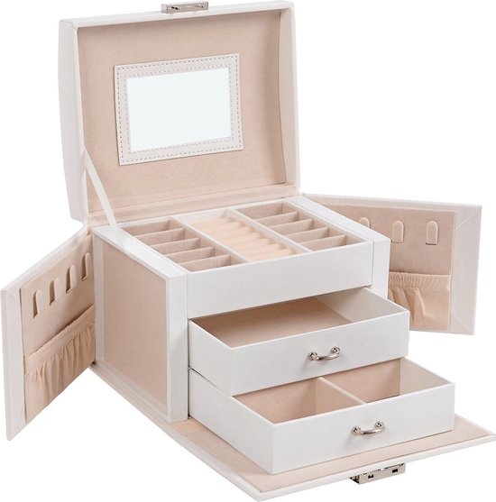 Rootz Jewelry Box - Travel Jewelry Organizer - Compact Jewelry Storage - Faux Leather - Lockable Design - 17.5cm x 13.5cm x 12cm