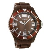 OOZOO Timepieces - Donker bruine horloge met donker bruine rubber band - C4658