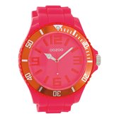 OOZOO Timepieces - Fluo roze horloge met fluo roze rubber band - C5837