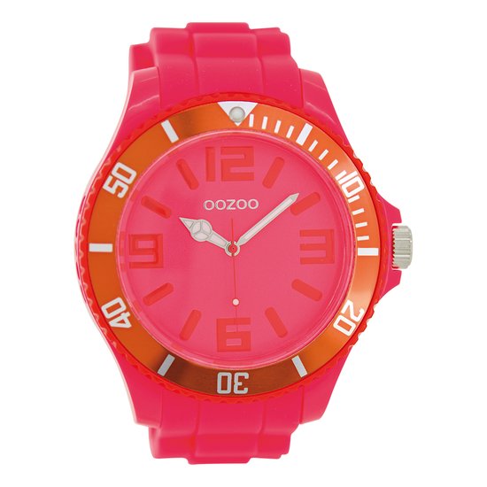 OOZOO Timepieces - Fluo roze horloge met fluo roze rubber band - C5837