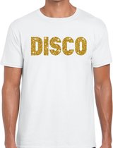 Bellatio Decorations Verkleed T-shirt heren - disco - wit - gouden glitter - 70s/80s - carnaval L