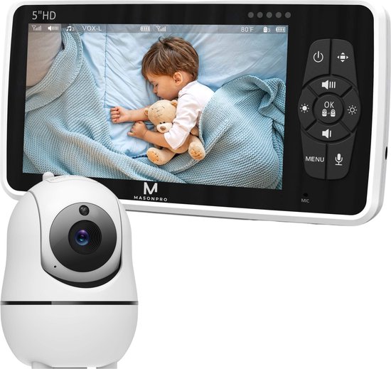 Foto: Masonpro babyfoon babyfoon met camera baby monitor hondencamera huisdiercamera op afstand bestuurbaar uitbreidbaar tot 4 camera s temperatuursensor terugspreekfunctie video audio baby camera 5 0 inch scherm