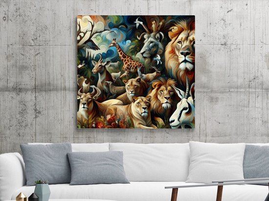 Olieverf dieren schilderij | Levendige penseelstreken vangen de schoonheid van wilde dieren in olieverf | Kunst - 60x60 centimeter op Dibond | Foto op Dibond