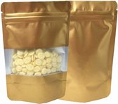 Mylar Bags met venster ritssluiting foliezakken standup voedselopslag 12 x 20 cm goud 50 stuks