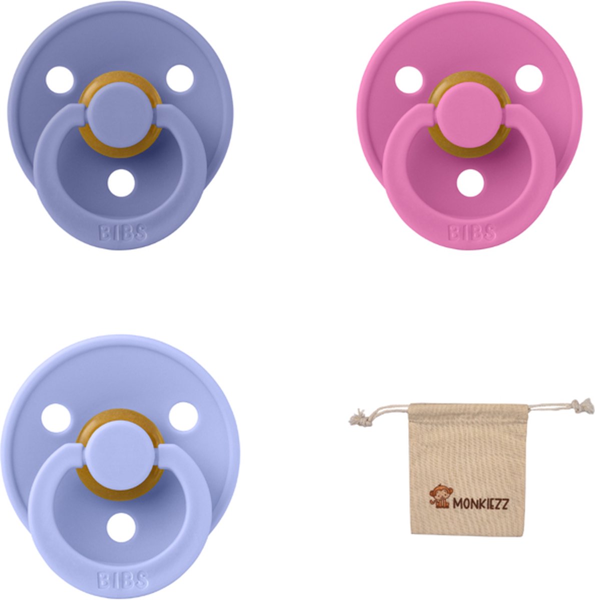 Goedkoopste Bibs fopspeen - maat 2 6-18 maanden - 3 stuks – Bubblegum – Peri – Hush Monkiezz speenzakje