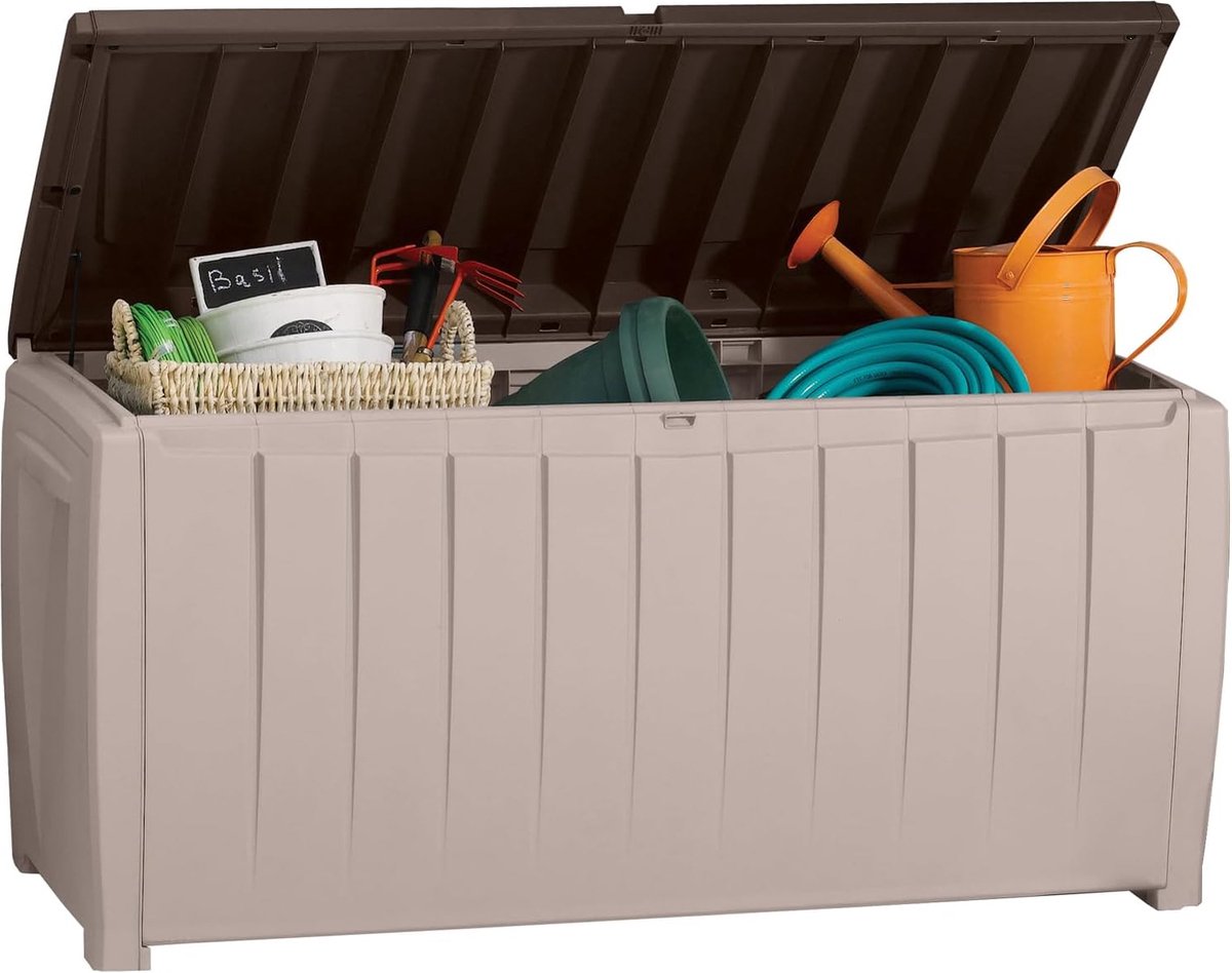 Bol.com Kussenbox 340 L kunststof beige/bruin - Opbergbox - Tuinbox - Kussenbox aanbieding