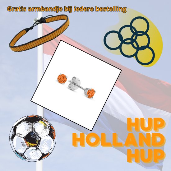 New Bling 9NB-1145 Zilveren Oorknopjes met Zirkonia Steentje 3mm - Koningsdag - Oranje - Rhodium - Zilver