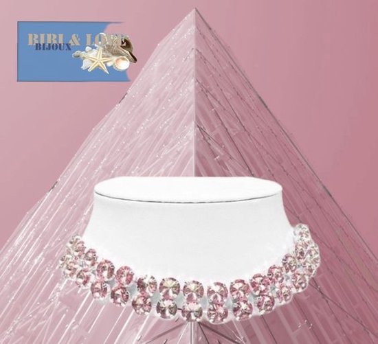 BIBI & LOVE Bijoux - Big Bling Choker Ketting - Verstelbaar 34-44cm – Licht Roze Rivoli Crystals – Dames Meisjes – Casual - Feest Bruiloft Gala Themafeest