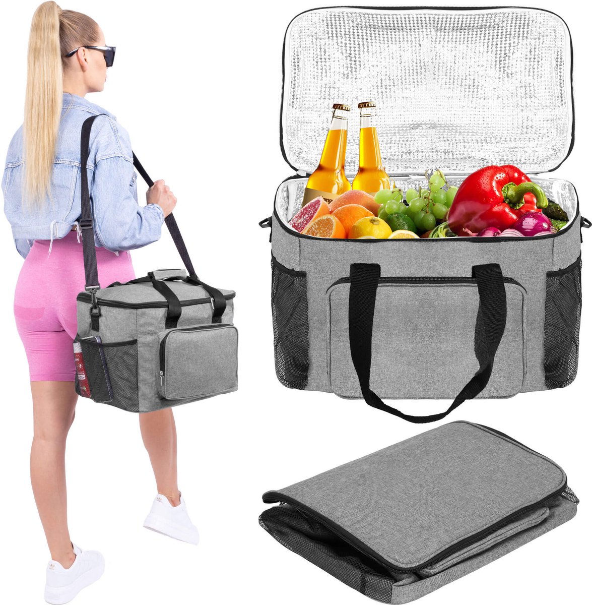 Springos Koeltas | Koelbox | 47x28x23 cm | 30 Liter | Grijs