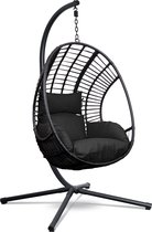 Swoods XXL Egg Hangstoel – Hangstoel met standaard – Egg Chair – tot 150kg – Inclusief Beschermhoes – Zwart