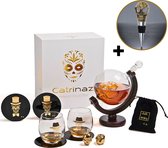 Catrinaz® Whiskey karaf - Tequila karaf - Skull ontwerp- Luxe Whiskey karaf set - 0,9 L - Incl. 2 gouden skull whiskey stenen - 2 whiskey glazen - flessenstop - 2 onderleggers - Uniek geschenk - Gift box - Vaderdag cadeau