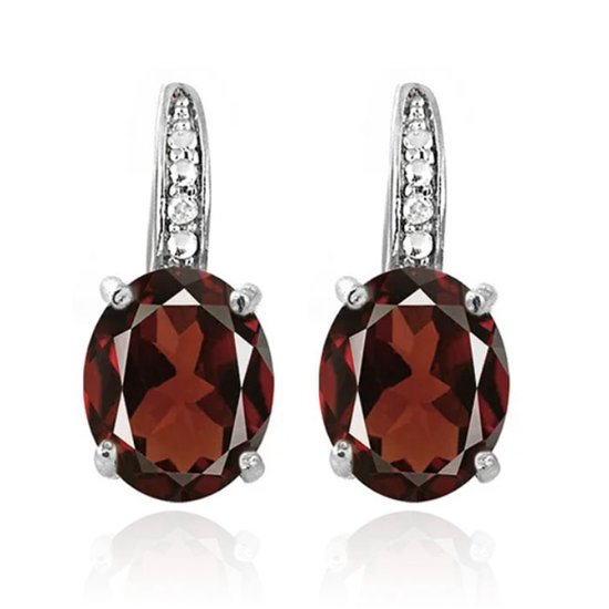 Cilla Jewels 925 Zilveren Oorbellen met Grote Rode Garnet Steen