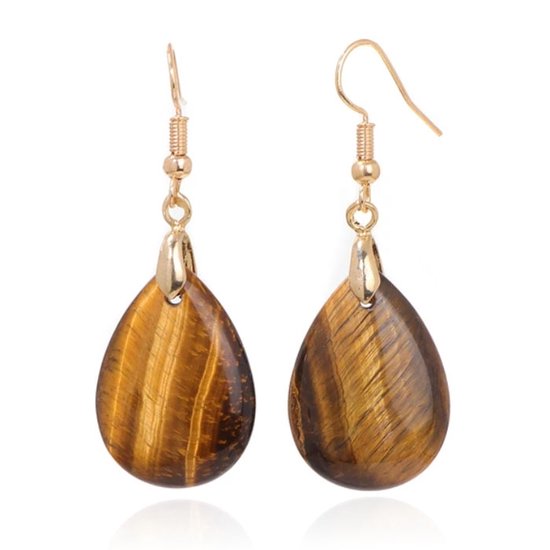 Boucles d'oreilles dorées pour femme avec pendentif oeil de tigre en forme de goutte