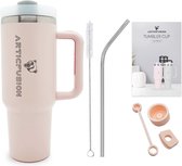 ArticFusion Tumbler Cup - Satijnroze - Thermosfles - 40oz - Thermosbeker met handvat - 1.2 liter - Drinkbeker to go - RVS beker met rietje - Complete set - Waterdicht - Vaderdag cadeau