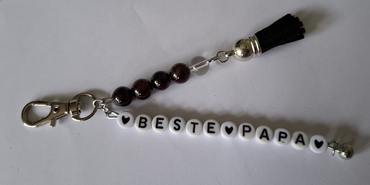 mineraalsteen Sleutelhanger "Beste Papa" /Granaat rood