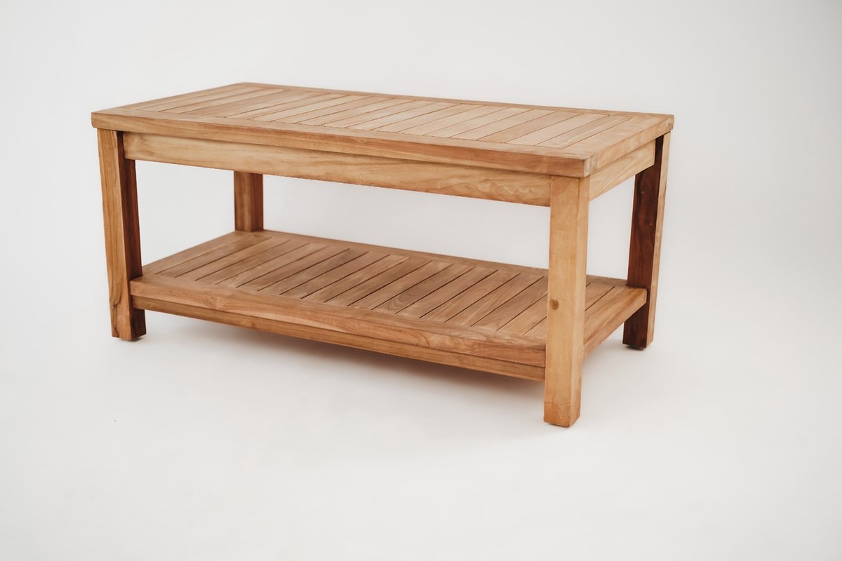Teakea Salontafel Buiten - 100x50x45 cm - Massief Teakhout - Met Onderblad - Rechthoekige Tuintafel - FSC Teak